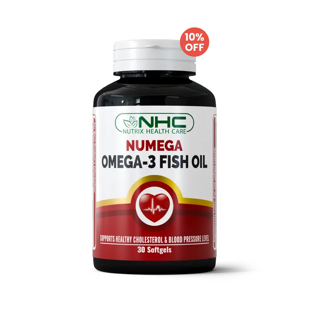 Omega-3 fish oil supplement bottle by NHC