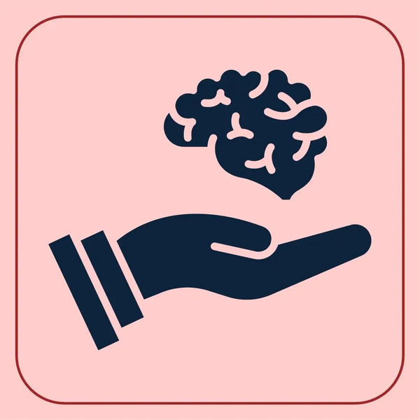 Illustration of brain with hand below, representing brain wellness