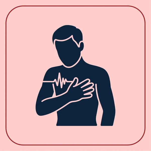 Illustration of heart health showing heartbeat and hand on chest